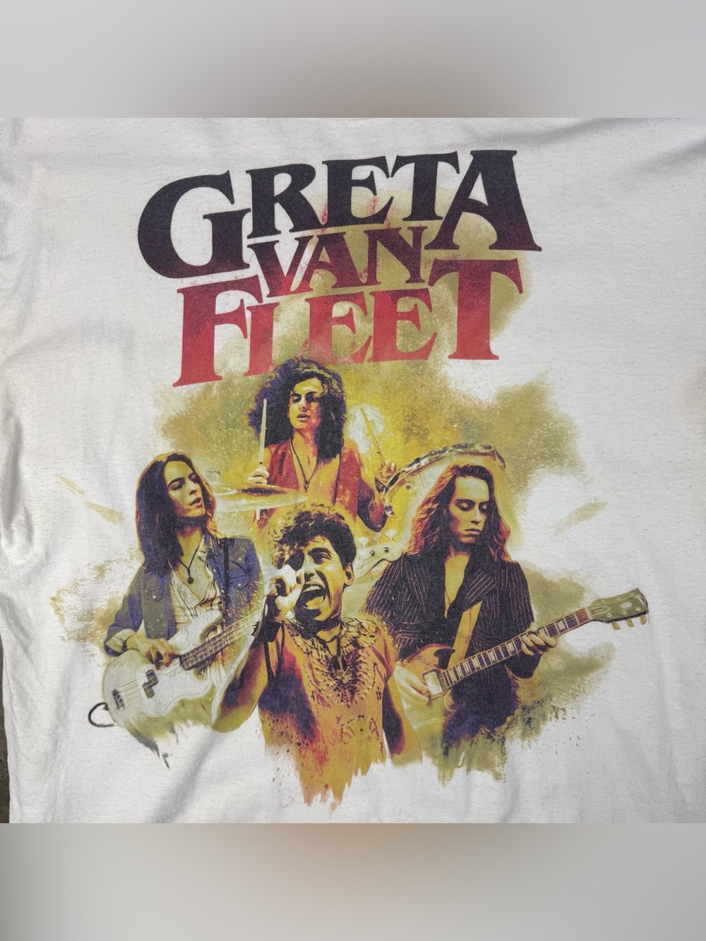 Greta Van Fleet T-Shirt Size XL Cream Tee Rock n Roll Concert Tour Band Merch
